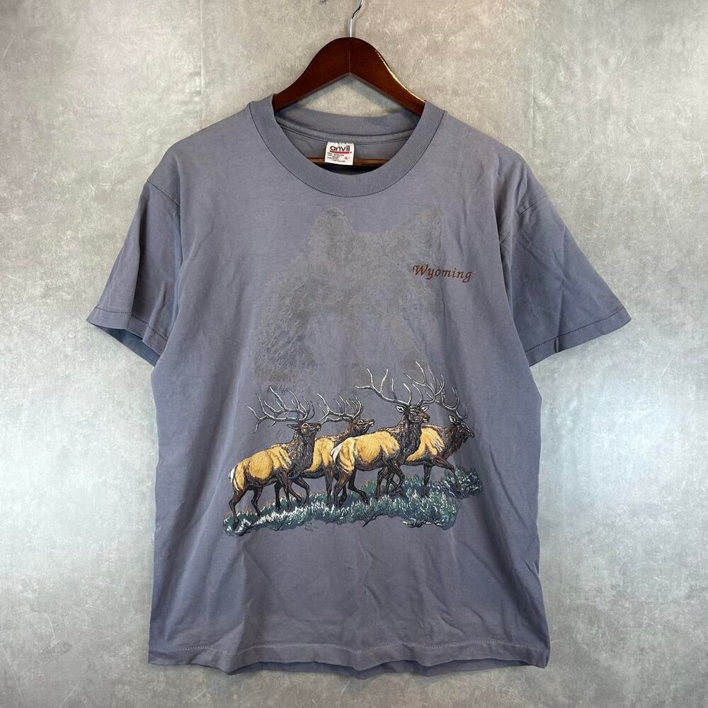 Anvil Men's Grey and Blue T-shirt